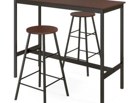 3 Piece Pub Table and Stools Kitchen Dining Set-Brown Fashion