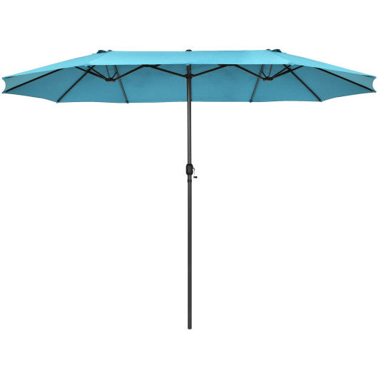 15 Feet Patio Double-Sided Umbrella with Hand-Crank System-Turquoise For Discount