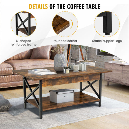 2-Tier Industrial Rectangular Coffee Table with Storage Shelf-Rustic Brown Online now