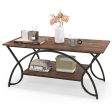 2-Tier Faux Marble Coffee Table with Marble Top and Metal Frame-Rustic Brown Supply