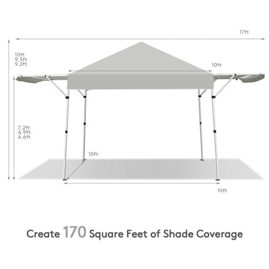 17 Feet x 10 Feet Foldable Pop Up Canopy with Adjustable Instant Sun Shelter-Gray Online Sale