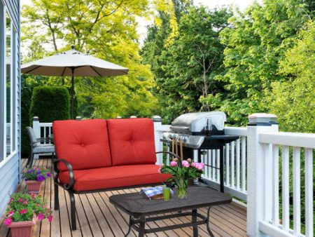 2 Pieces Patio Outdoor Cushioned Coffee Table Seat-Red Supply