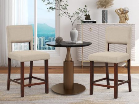 2 Piece Bar Chair Set with Hollowed Back and Rubber Wood Legs-Beige Online