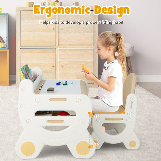 Kids Drawing Table and Chair Set with Watercolor Pens and Blackboard Eraser-Brown For Sale