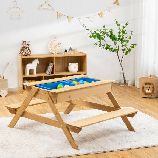 3-in-1 Kids Picnic Table Wooden Outdoor Water Sand Table with Play Boxes Hot on Sale