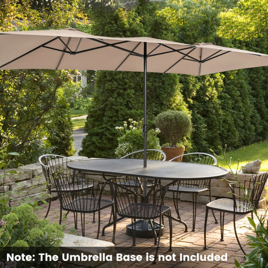 15 Feet Double-Sized Patio Umbrella with Crank Handle and Vented Tops-Brown Discount