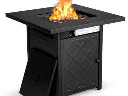 28 Inch Propane 50 000 BTU Patio Square Gas Fireplace with Lava Rock-Black Fashion