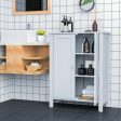 2-Door Bathroom Floor Storage Cabinet Space Saver Organizer-Gray Sale