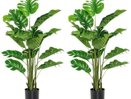 2 Pieces 5 Feet Artificial Monstera Tree Set Online Sale