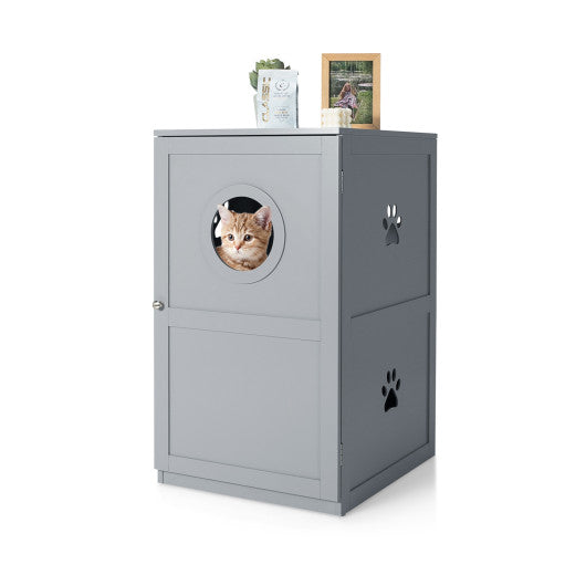 2-tier Litter Hidden Cat House With Anti-toppling Device-Gray Hot on Sale