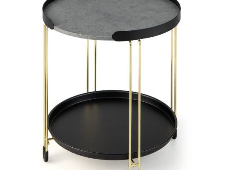 2-Tier Round Side Table with Removable Tray and Metal Frame for Small Space-Golden For Cheap