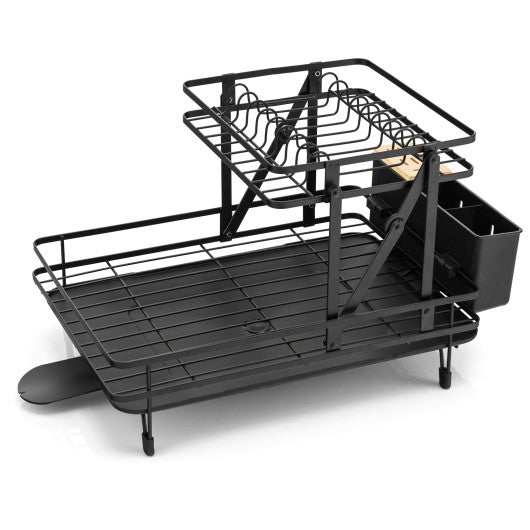 2-Tier Collapsible Dish Rack with Removable Drip Tray For Discount