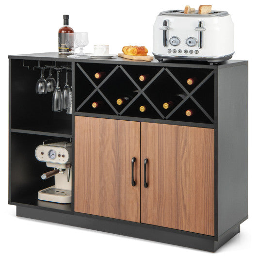 Industrial Sideboard Cabinet with Removable Wine Rack and Glass Holder Discount