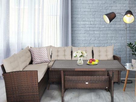 3 Pieces Hand-Woven Rattan Outdoor Sofa Set with Dining Table Online Sale