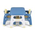 Kids Table and 2 Chairs Set with Storage Shelf and Building Blocks-Blue Hot on Sale