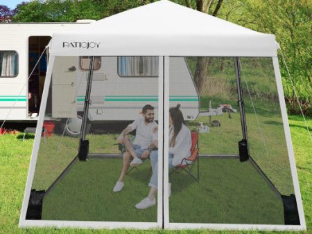 10 x 10 Feet Pop Up Canopy with with Mesh Sidewalls and Roller Bag-White Online