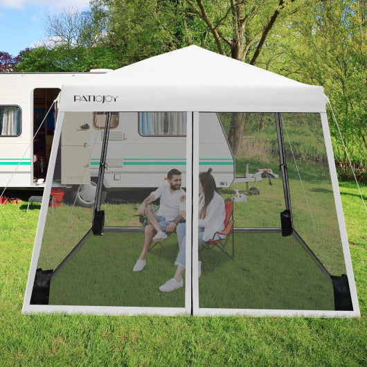 10 x 10 Feet Pop Up Canopy with with Mesh Sidewalls and Roller Bag-White Online