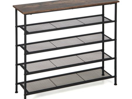 Industrial Adjustable 5-Tier Metal Shoe Rack with 4 Shelves for 16-20 Pairs For Sale