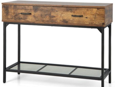 2 Drawers Industrial Console Table with Steel Frame for Small Space-Rustic Brown For Discount