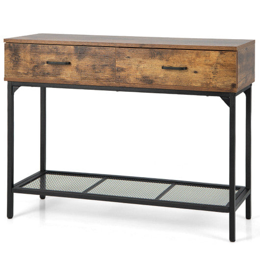 2 Drawers Industrial Console Table with Steel Frame for Small Space-Rustic Brown For Discount