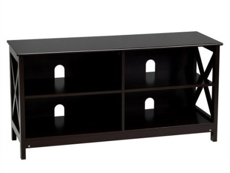 Wooden TV Stand Entertainment for TVs up to 55 Inch with X-Shaped Frame-Brown Online Sale