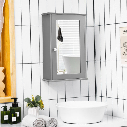 Bathroom Wall Cabinet with Single Mirror Door-Gray Online Sale