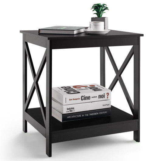 2-Tier Side Table with X-shape Design and 4 Solid Legs-Dark Brown Online Sale