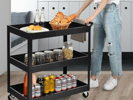 3-Tier Utility Cart Metal Mental Storage Service Trolley-Black Supply