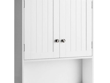 Wall Mount Bathroom Cabinet Storage Organizer with Doors and Shelves-White For Sale