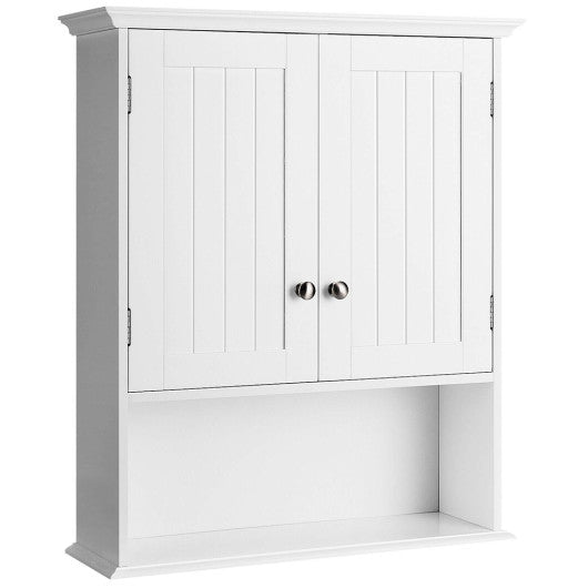 Wall Mount Bathroom Cabinet Storage Organizer with Doors and Shelves-White For Sale