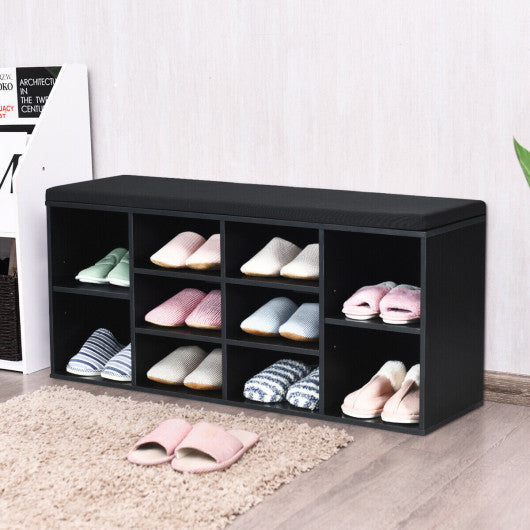 10-Cube Organizer Shoe Storage Bench with Cushion for Entryway-Black Discount