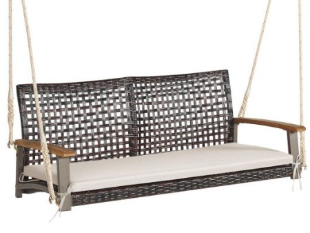 2-Person Rattan Hanging Porch Swing Chair-Off White Online now