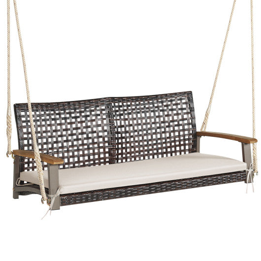 2-Person Rattan Hanging Porch Swing Chair-Off White Online now