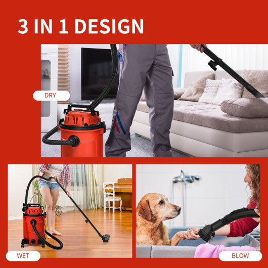 3 in 1 6.6 Gallon 4.8 Peak HP Wet Dry Vacuum Cleaner with Blower-Red For Cheap