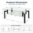 2-Tier Rectangular Glass Coffee Table with Metal Tube Legs-Black Sale