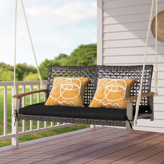 2-Person Rattan Hanging Porch Swing Chair-Black Supply