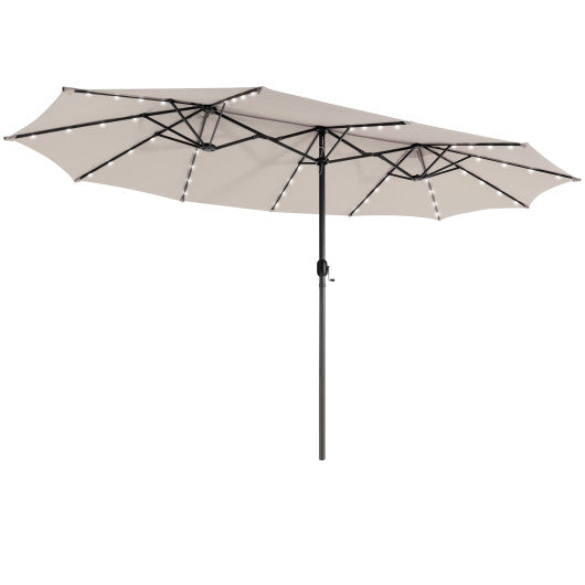 15 Feet Twin Patio Umbrella with 48 Solar LED Lights-Beige Hot on Sale