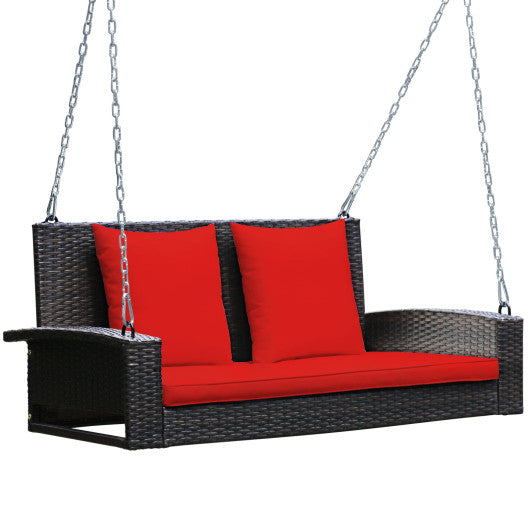 2-Person Patio Rattan Porch Swing with Cushions-Red Online Sale