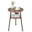 2-Tier Round End Table with Open Shelf and Triangular Metal Frame-Walnut on Sale