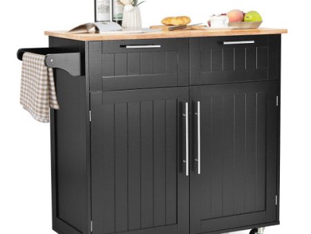 Heavy Duty Rolling Kitchen Cart with Tower Holder and Drawer-Black For Discount