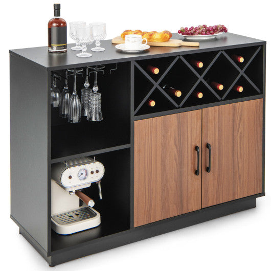 Industrial Sideboard Cabinet with Removable Wine Rack and Glass Holder Discount