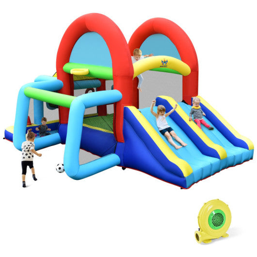 Inflatable Jumping Castle Bounce House with Dual Slides and 480W Blower Supply