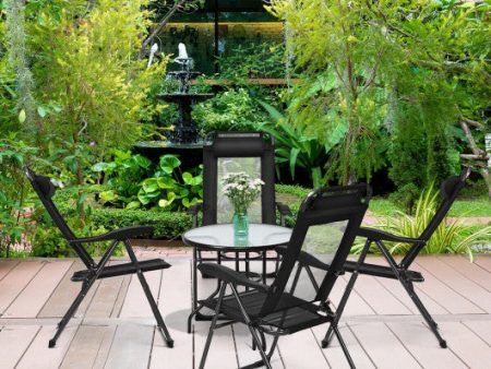 4 Pieces Patio Garden Adjustable Reclining Folding Chairs with Headrest-Black Hot on Sale