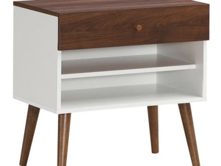 Mid-Century Nightstand with Drawer and Rubber Wood Legs For Discount