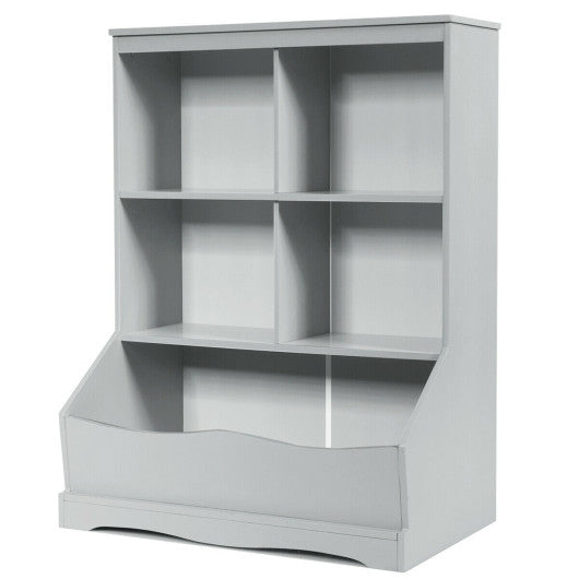 3-Tier Children s Multi-Functional Bookcase Toy Storage Bin Floor Cabinet-Gray Online now