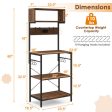 60 Inch Tall Microwave Stand with Open Shelves and 10 Hanging Hooks-Rustic Brown Sale