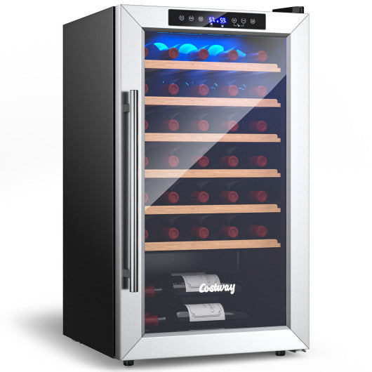 20 Inch Wine Refrigerator for 33 Bottles and Tempered Glass Door-Silver Hot on Sale