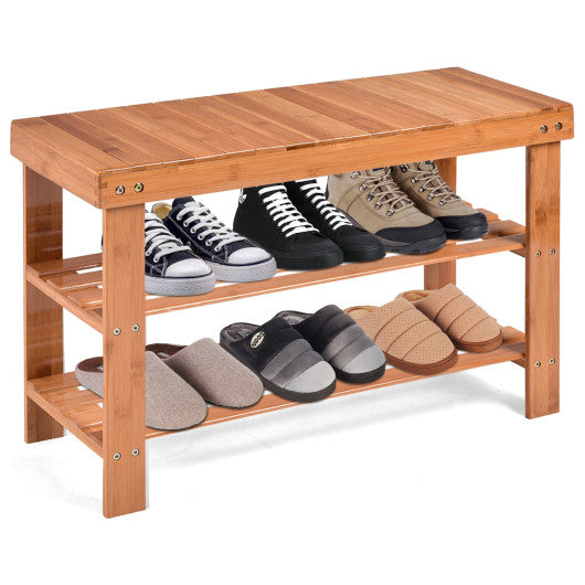 3 Tier Bamboo Bench Storage Shoe Shelf-Natural Hot on Sale