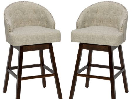 Set of 2 Swivel Bar Stools with Rubber Wood Legs and Padded Back-Beige on Sale