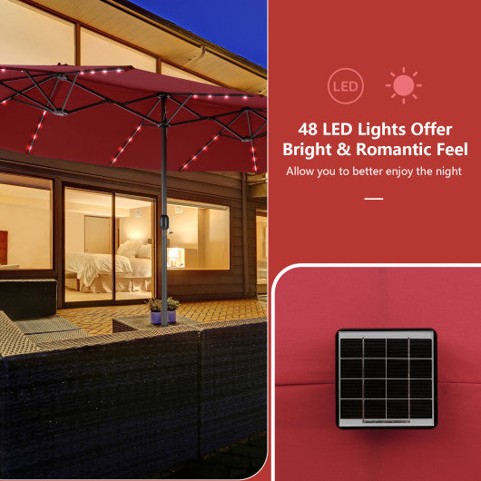 15 Feet Double-Sided Patio Umbrella with 48 LED Lights-Dark Red Online Sale